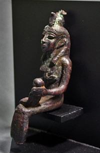 Large Egyptian Bronze Seated Isis & Horus